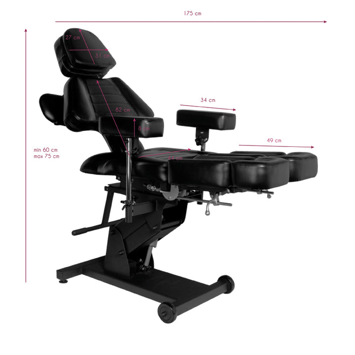 Tattoostoel Elektrisch Pro Ink 606 2 Motoren Zwart - afbeelding 10