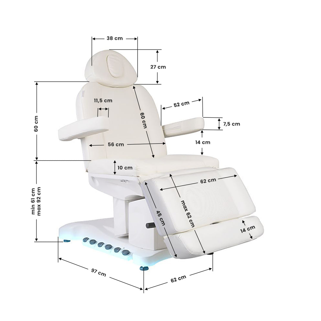 Behandelstoel Elektrisch Azzurro 708B 3 Wit met voetpedaal en verwarming 12