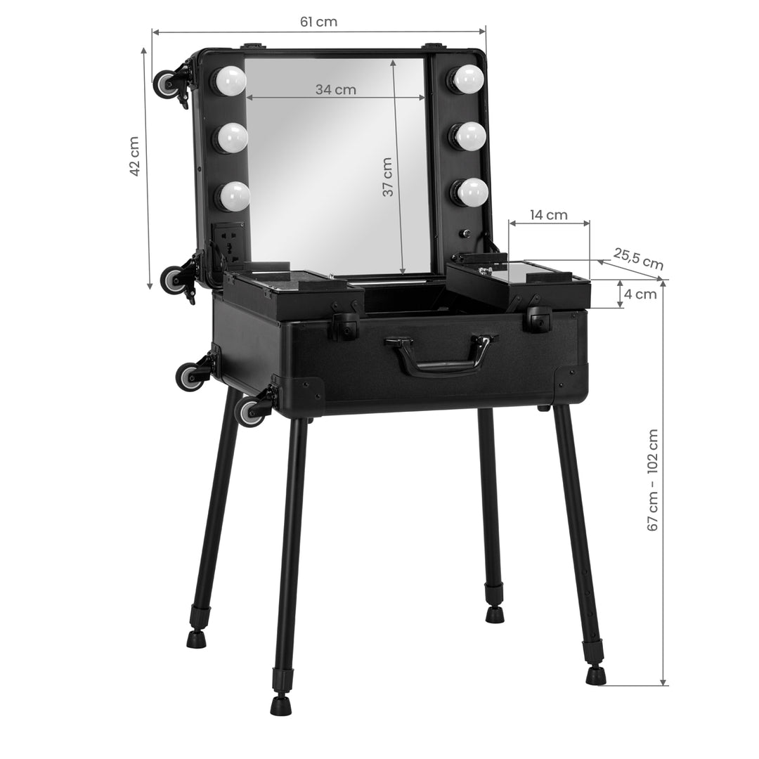 Make-up Koffer Mobiel Station T-27 met Verlichte Spiegel Zwart - afbeelding 9