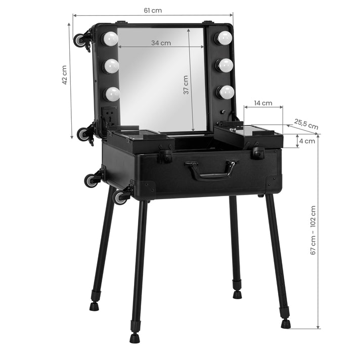 Make-up Koffer Mobiel Station T-27 met Verlichte Spiegel Zwart - afbeelding 9