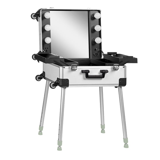 Make-up Koffer Mobiel Station T-27 met Verlichte Spiegel Zilver