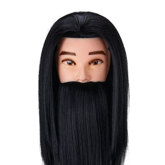 Hairdressing Mannequin Head with Beard Gabbiano WZ4 Synthetic Hair - Black