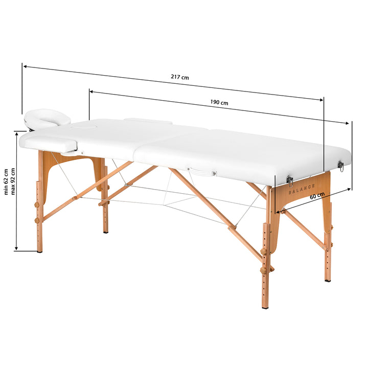 Massagetafel Inklapbaar Beukenhout Balance 2 Zones Wit