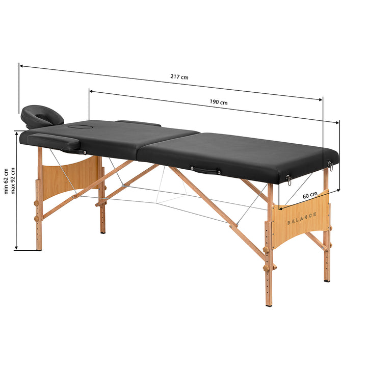 Massagetafel Inklapbaar Beukenhout Balance 2 Zones Zwart