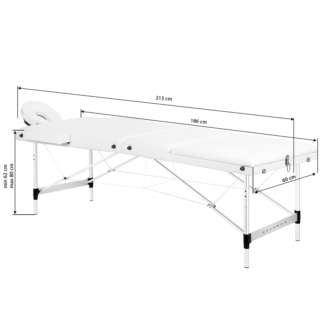Massagetafel Inklapbaar Aluminium Balance 3 Zones Wit