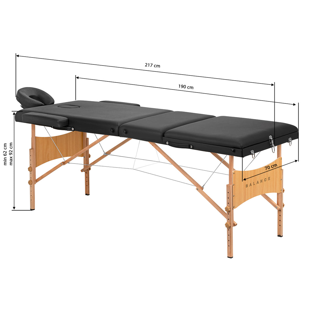 Massagetafel Inklapbaar Hout Balance Lux 3 Zones Zwart