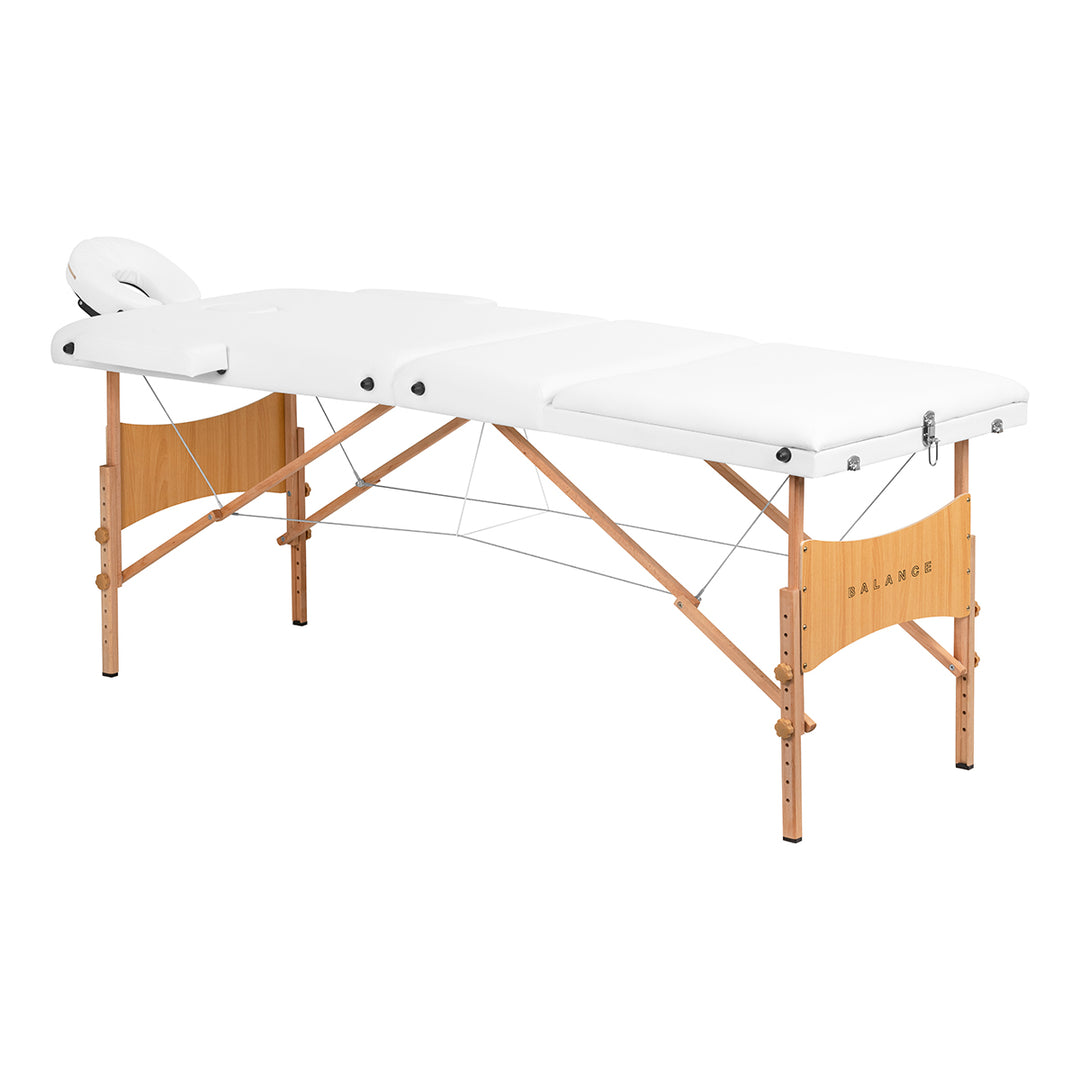 Massagetafel Inklapbaar Beukenhout Balance Lux 3 Zones Wit