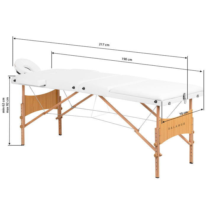 Massagetafel Inklapbaar Beukenhout Balance Lux 3 Zones Wit