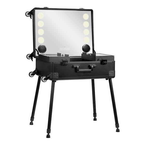 Make-up Koffer Mobiel Station Plus met Verlichte Spiegel en Speakers Zwart