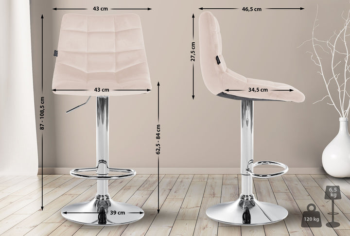 Set van 2 Barkrukken met Rugleuning Fluweel Verstelbaar Draaibaar 107 Beige - afbeelding 2