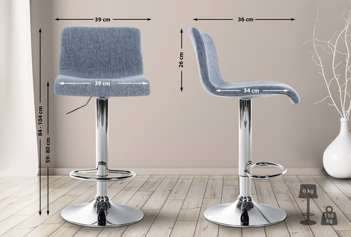Barkruk met Rugleuning Stof Verstelbaar Draaibaar 105 Blauw - afbeelding 2
