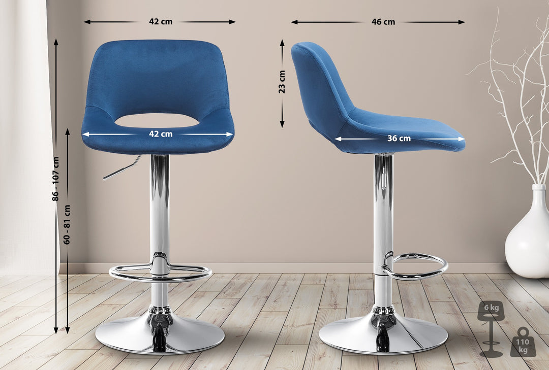 Barkruk met Rugleuning Fluweel Verstelbaar Draaibaar 106 Blauw - afbeelding 2