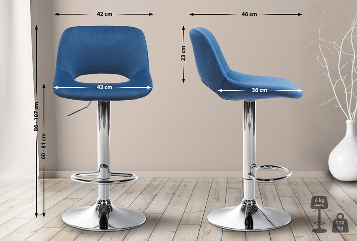 Set van 2 Barkrukken met Rugleuning Fluweel Verstelbaar Draaibaar 106 Blauw - afbeelding 2