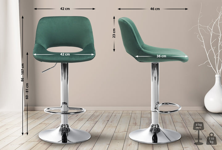 Set van 2 Barkrukken met Rugleuning Fluweel Verstelbaar Draaibaar 106 Groen - afbeelding 2
