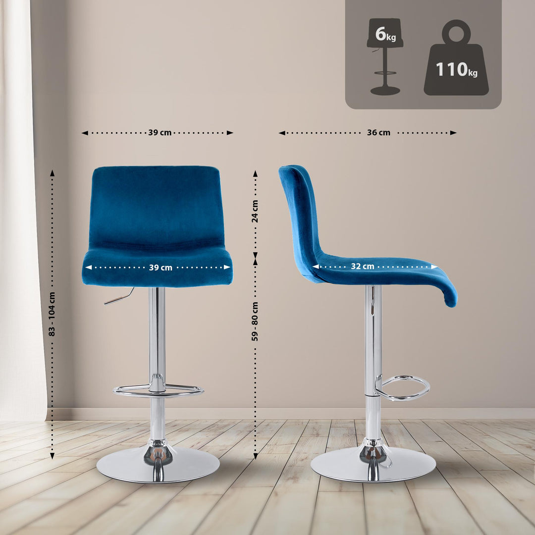 Barkruk met Rugleuning Fluweel Verstelbaar Draaibaar 105 Blauw - afbeelding 2