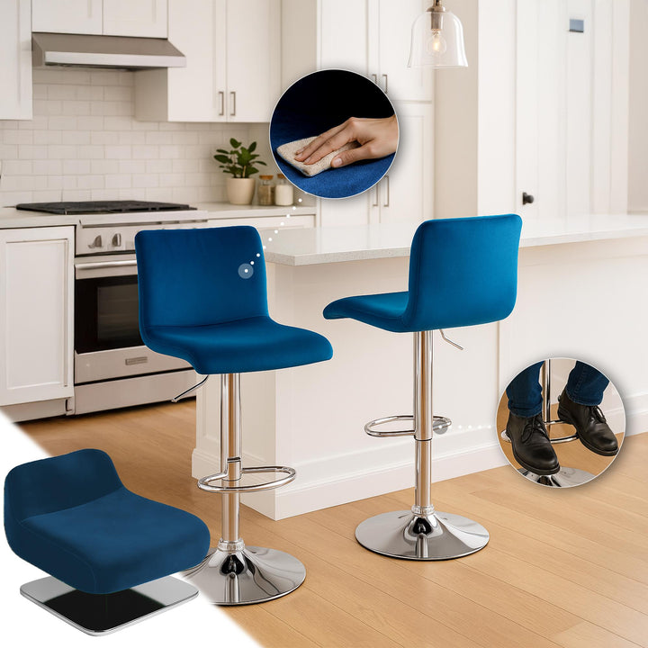 Barkruk met Rugleuning Fluweel Verstelbaar Draaibaar 105 Blauw - afbeelding 4